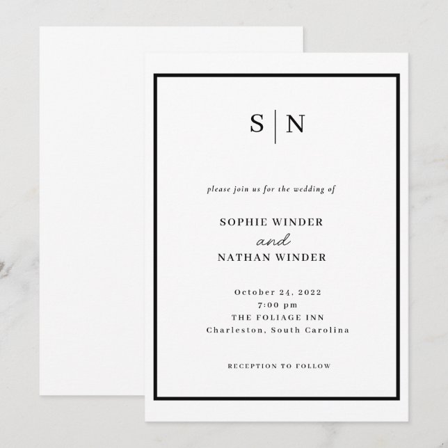 Minimal and Chic | Black and White Wedding Einladung (Vorne/Hinten)