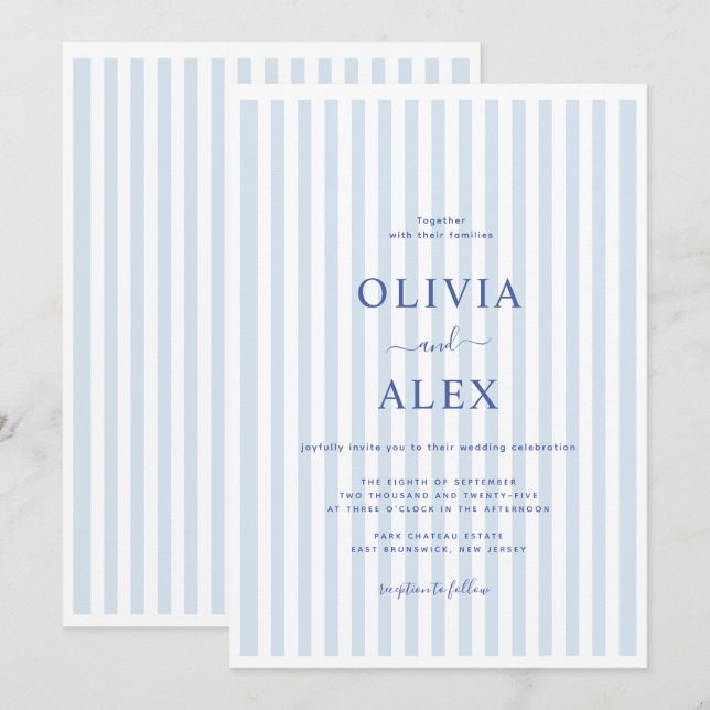 Minimal and Chic Blue French Personalized Wedding  Einladung (Vorne/Hinten)