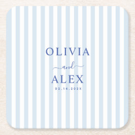 Minimal and Chic Blue French Personalized Wedding  Rechteckiger Pappuntersetzer