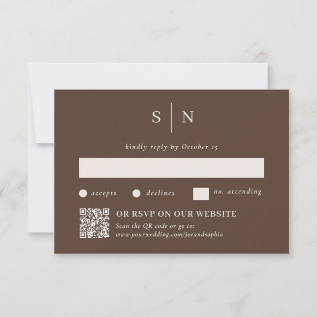 Minimal and Chic Brown | Traditional and QR Code RSVP Karte (Vorderseite)