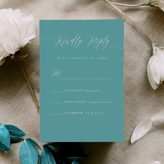 Minimal Aqua Blue RSVP Calligraphy Response Card Karte (Von Creator hochgeladen)