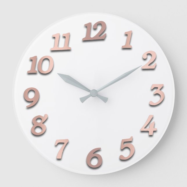 Minimal Arabic Numbers White Rose Gold Blush Große Wanduhr (Vorderseite)