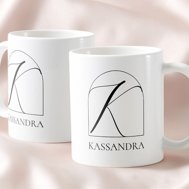 Minimal Arch Black Script Initial K Name Monogram Kaffeetasse (Minimal Arch Black Script Initial K Name Monogram Coffee Mug)