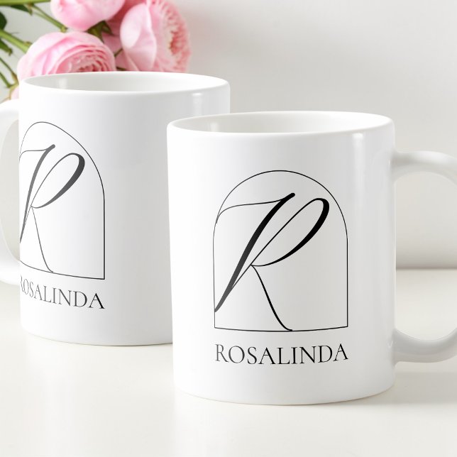 Minimal Arch Black Script Initial R Name Monogram Kaffeetasse (Minimal Arch Black Script Initial R Name Monogram Coffee Mug)