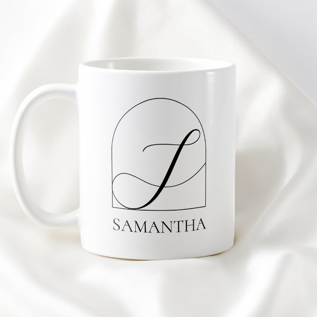 Minimal Arch Black Script Initial S Name Monogram Kaffeetasse (Minimal Arch Black Script Initial S Name Monogram Coffee Mug)