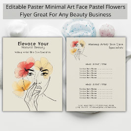 Minimal Art Line Face Pastel Blume Schönheitssymbo Flyer