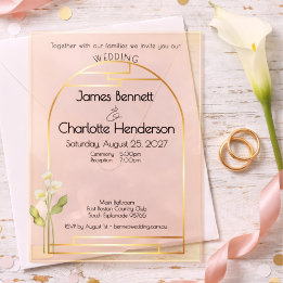Minimal Art Nouveau Gold Arch Lily Wedding Blush Acryleinladungen