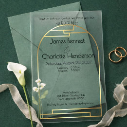 Minimal Art Nouveau Gold Arch Lily Wedding Green Acryleinladungen