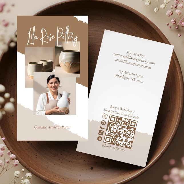 Minimal Artistic Handmade Pottery Photo Collage Visitenkarte (Minimal Artistic Handmade Pottery Photo Collage Business Card)