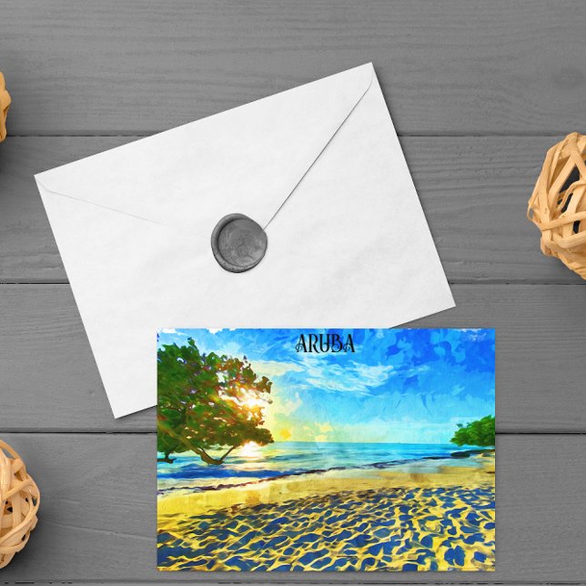 Minimal Aruba Caribbean Island Beach Landschaft Postkarte (aruba tropical beach sunshine ocean postcard)