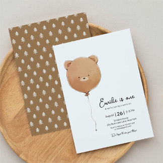 Minimal Baby Bear Balloon Geburtstag Einladung
