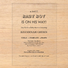 Minimal Baby Boy Shower Typography Design Acryleinladungen