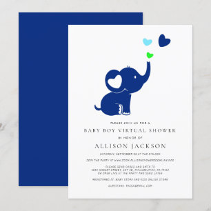 Minimal Baby Boy Virtual Dusche Blue Elephant Einladung