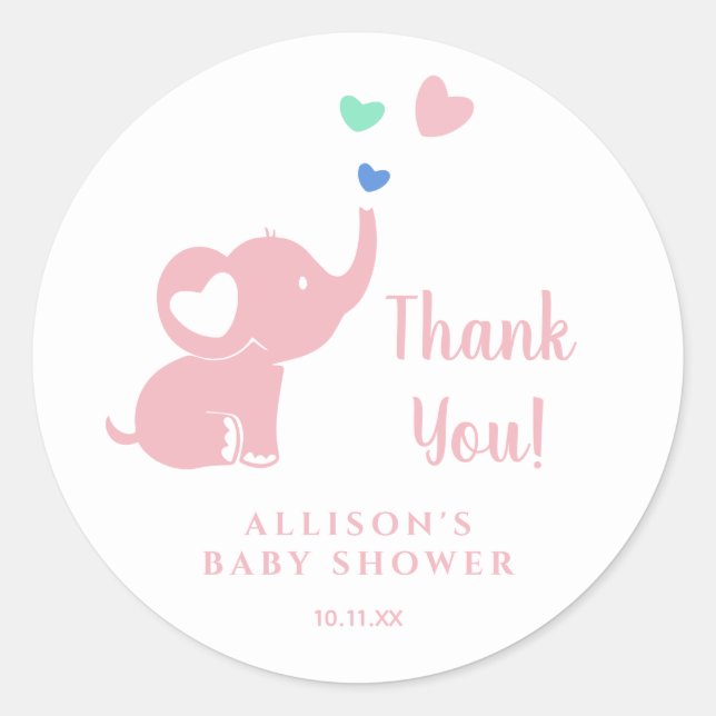 Minimal Baby Duwer Girl Pink Elephant Vielen Dank Runder Aufkleber (Vorderseite)
