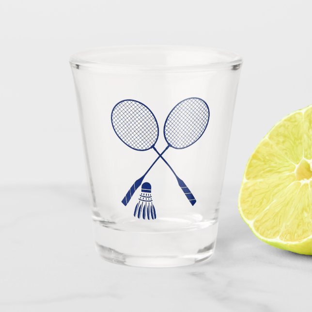 Minimal Badminton Rackets Shuttlecock Birdie Blue Schnapsglas (Vorderseite)