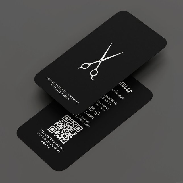 Minimal Barber Barbershop Schere Schwarz Visitenkarte (Minimal Barber Barbershop Scissor Black Business Card
)