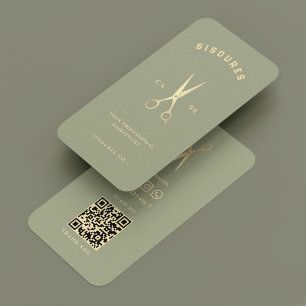 Minimal Barbershop Barber Sage Gold Scheren Visitenkarte