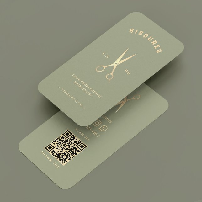 Minimal Barbershop Barber Sage Gold Scheren Visitenkarte (Minimal Barbershop Barber Sage Gold Scissors Business Card
)