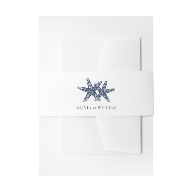 Minimal Beach Starfish Wedding Navy Blue Einladungsbanderole (Vorderseite Beispiel)