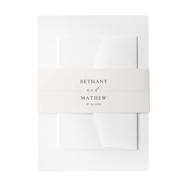 Minimal Beige Cream Wedding  Einladungsbanderole (Vorderseite Beispiel)