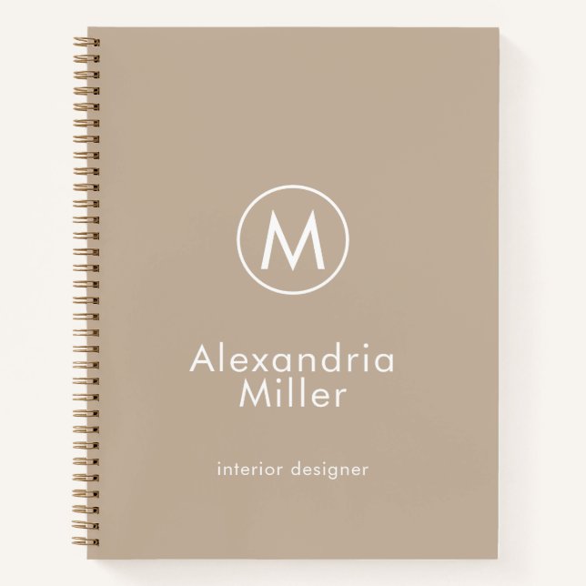 Minimal Beige Elegant Monogram Notizbuch (Vorderseite)