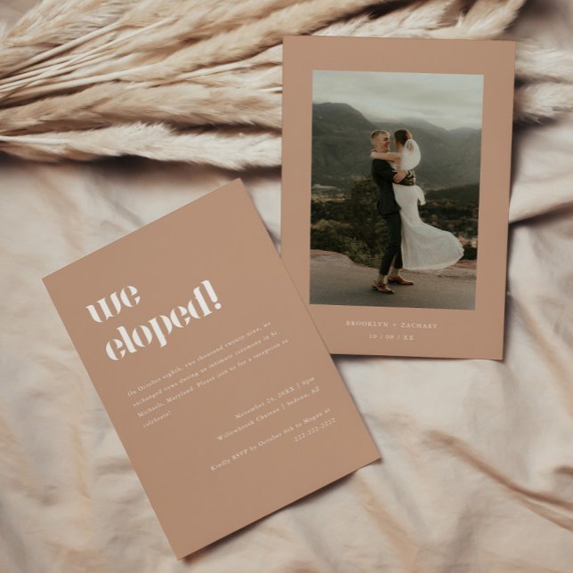 Minimal Beige Foto Elopement & Hochzeitsempfang Einladung (Von Creator hochgeladen)