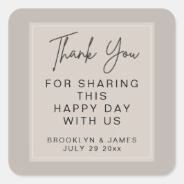 Minimal Beige Hochzeit Danke Stickers