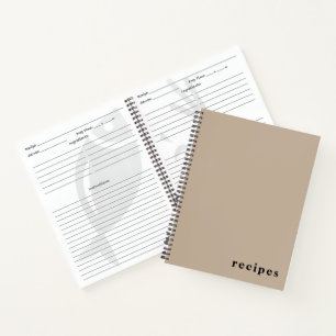 Minimal Beige & Schwarz "Rezepte" Notebook Notizbuch
