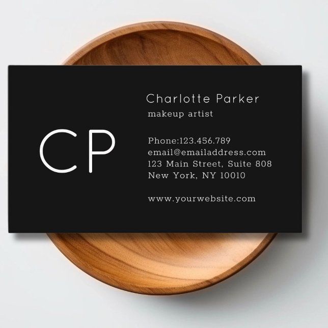 Minimal Berufliche Monogramm Modernes Schwarz Visitenkarte (Minimal Professional Monogram Modern Black Business Card)