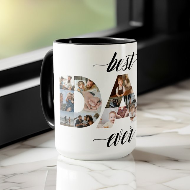 Minimal Bester Vater je VATER 18 FotoCollage Tasse (Minimal Best Dad Ever DAD 18 Photo Collage Mug)