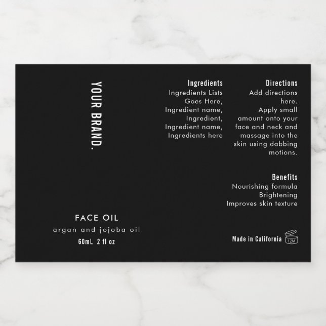 Minimal Black 2oz Dropper Bottle Waterproof Label Lebensmitteletikett (Einzelnes Label)