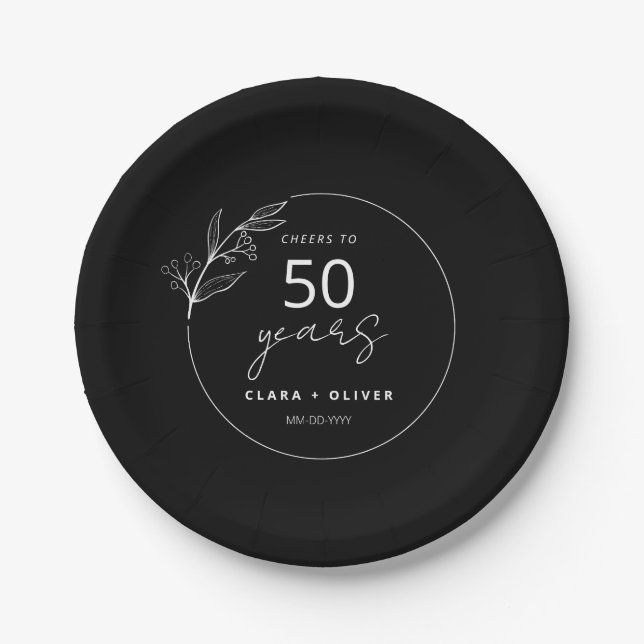 Minimal Black 50 Jahre Hochzeitstag Pappteller (Vorderseite)