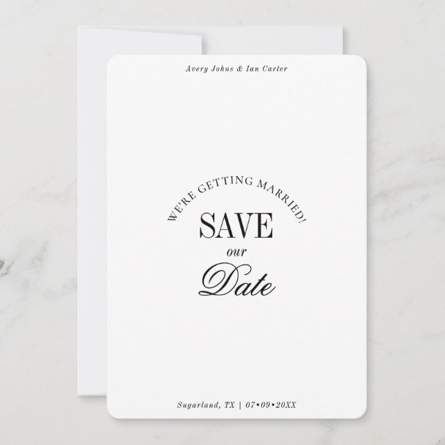 Minimal Black and White Elegant Save the Date Card (Devant)