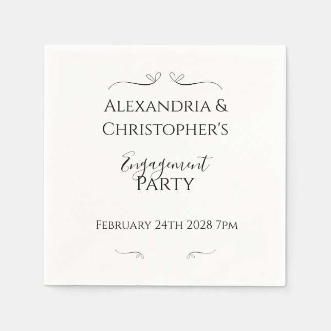 Minimal Black and White Script Engagement Party Serviette (Vorderseite)