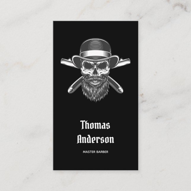 Minimal Black Beard Razors Logo Trendy Barbershop Visitenkarte (Vorderseite)