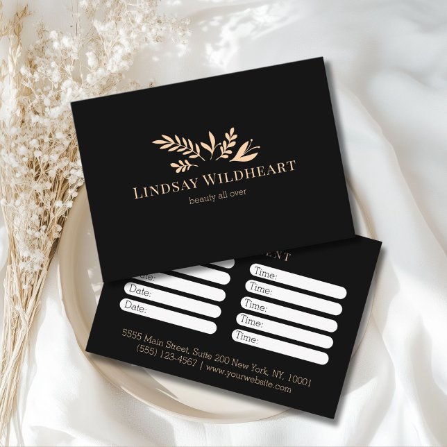 Minimal Black Botanical Salon Appointment Terminkarte (Minimal Black Botanical Salon Appointment Card)