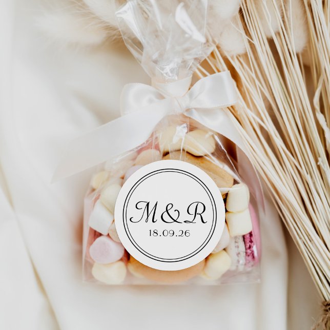 Minimal Black Calligraphy Monogram Wedding Sticker (Von Creator hochgeladen)