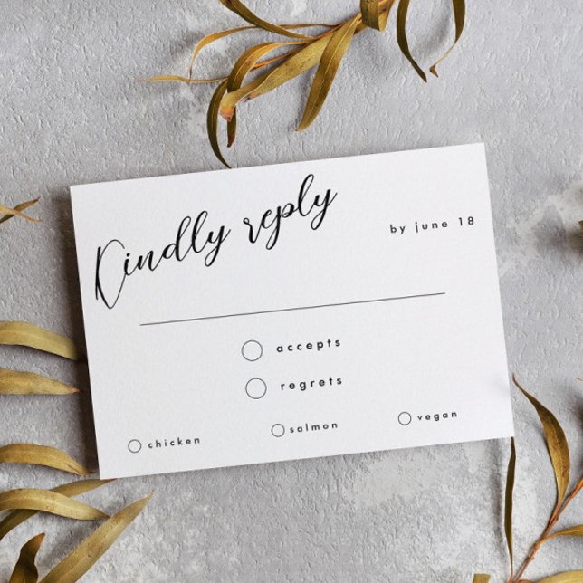 Minimal Black Calligraphy Wedding Meal Choice UAWG RSVP Karte (Von Creator hochgeladen)