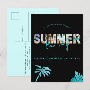 Minimal Black End Summer Beach Party Einladungspostkarte