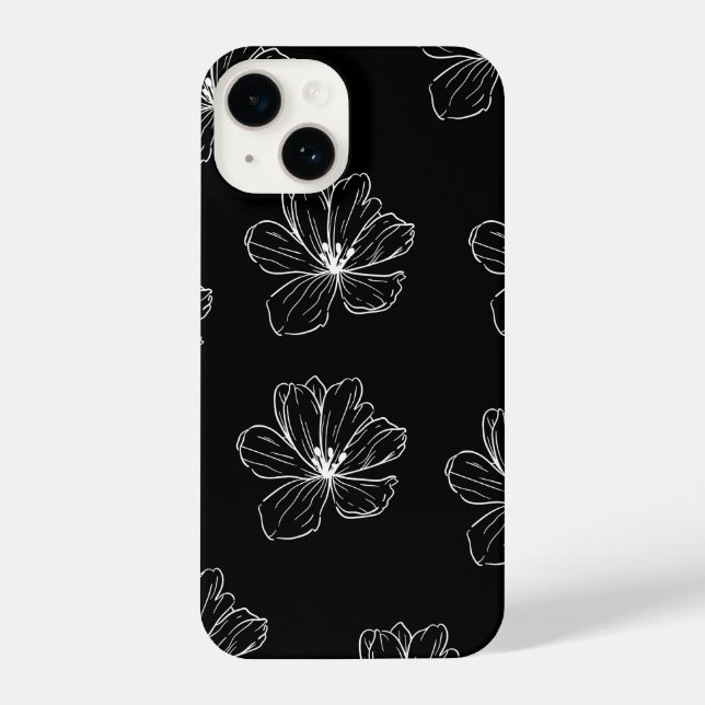 Minimal Black Floral Line Art iPhone 14 Hülle (Rückseite)