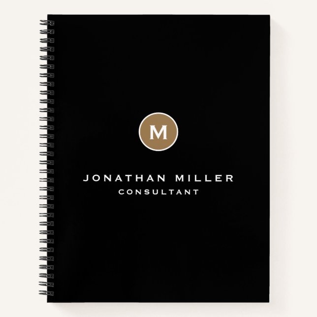 Minimal Black Gold Classic Monogramm Notizbuch (Vorderseite)
