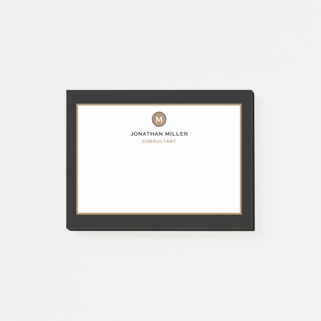 Minimal Black Gold Classic Monogramm Post-it Klebezettel (Vorderseite)