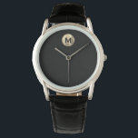 Minimal Black Gold Monogram Armbanduhr<br><div class="desc">Moderne Minimalistisch gebürstete Metallic Gold Classic Blocktypografie Monogram Erstschwarzer Hintergrund</div>