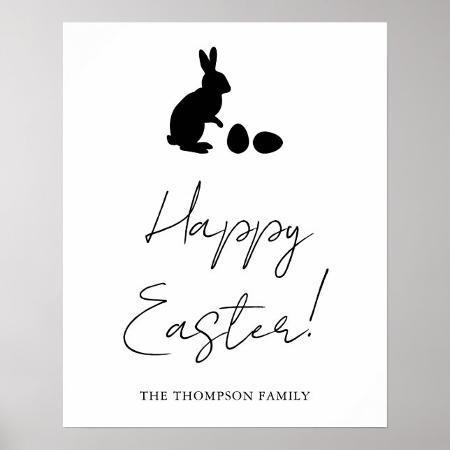 Minimal Black Happy Easter With Bunny Silhouette Poster (Vorne)