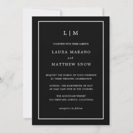 Minimal Black Monogram Simple Wedding Einladung