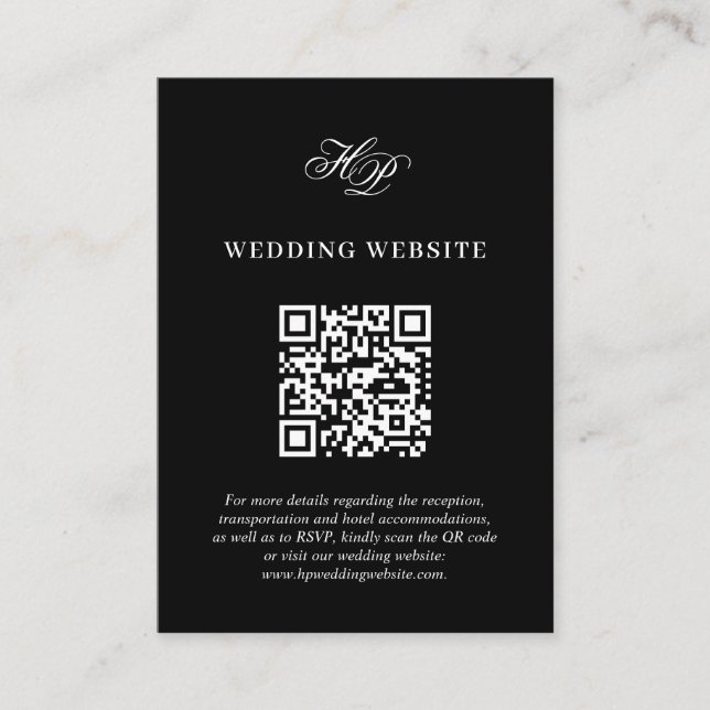 Minimal Black Monogram Wedding Website QR Code Begleitkarte (Vorderseite)