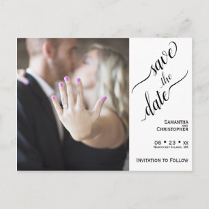 Minimal Black on White Wedding Save the Date Foto Postkarte