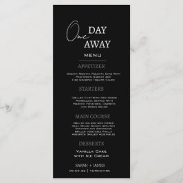 Minimal Black One Day Away Probe Dinner Party Menükarte