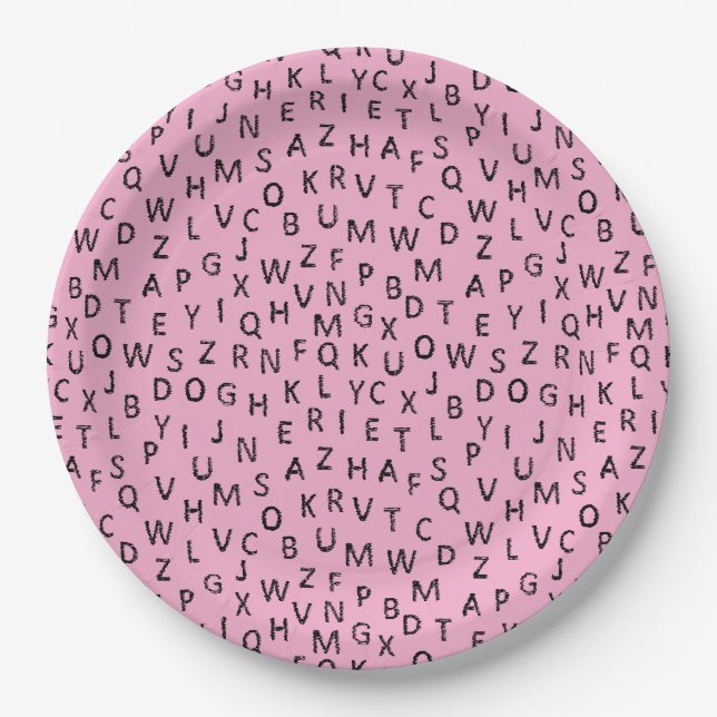 Minimal Black Pink Alphabet Pattern  Pappteller (Vorderseite)