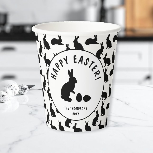 Minimal Black Rabbit Pattern Modern Happy Easter Pappbecher (Von Creator hochgeladen)